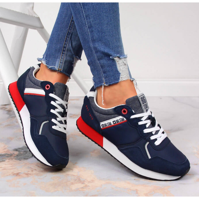 Chaussures de sport en cuir bleu marine Big Star JJ274285 1