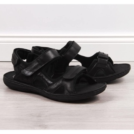Sandales en cuir noir pour hommes avec fermetures velcro Łukbut 991 le noir 4