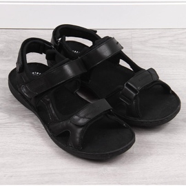 Sandales en cuir noir pour hommes avec fermetures velcro Łukbut 991 le noir 2