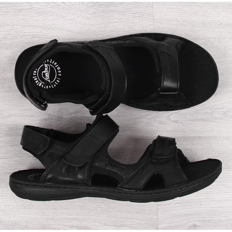 Sandales en cuir noir pour hommes avec fermetures velcro Łukbut 991 1