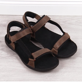 Sandales pour hommes en cuir avec velcro marron Łukbut 990 brun 3