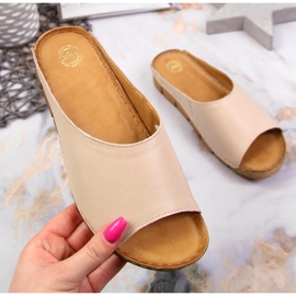 Chaussons femme en cuir crème Łukbut 1434 multicolore 1