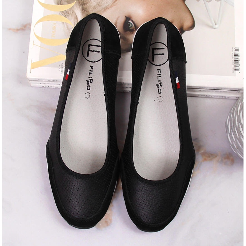 Ballerines femme en cuir noir ajouré Filippo le noir 1