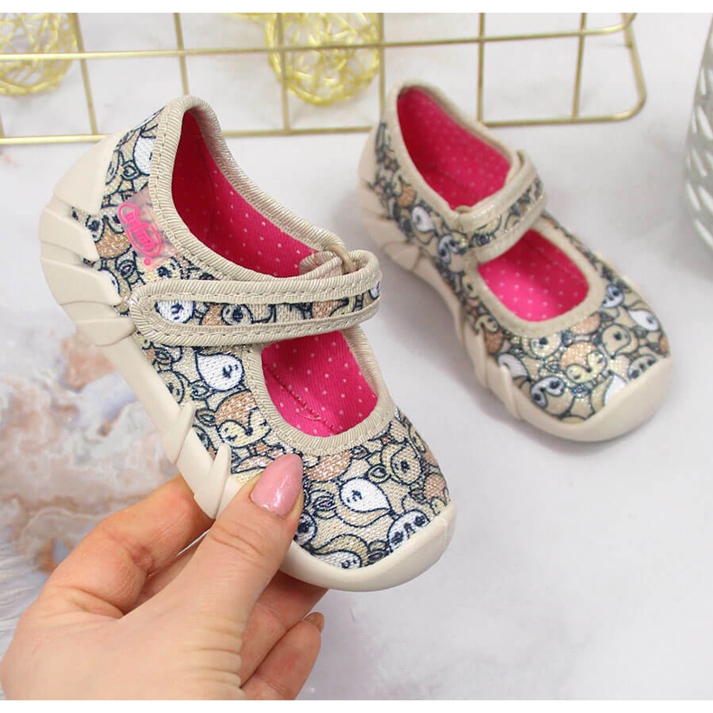 Chaussons ballerines pour filles avec velcro beige en renards Befado 1 Chaussons ballerines pour filles avec velcro beige en renards Befado 1