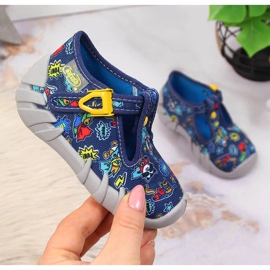 Chaussons pour garçons pour la maternelle, bleu marine et gris Befado 1