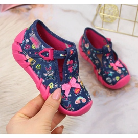 Chaussons pour filles pour la maternelle, bleu marine Befado rose 1