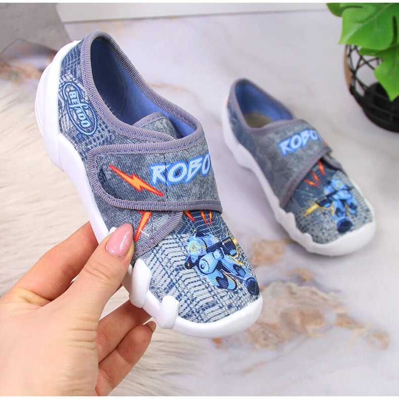 Chaussons pour garçons pour la maternelle sur velcro Befado gris 1 Chaussons pour garçons pour la maternelle sur velcro Befado gris 1