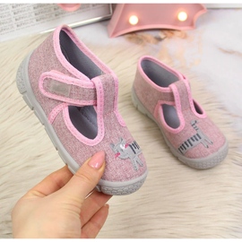 Chaussons velcro fille chat Befado rose 1