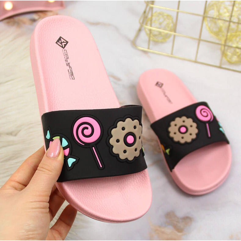 Chaussons de piscine fille Atletico noirs rose 1