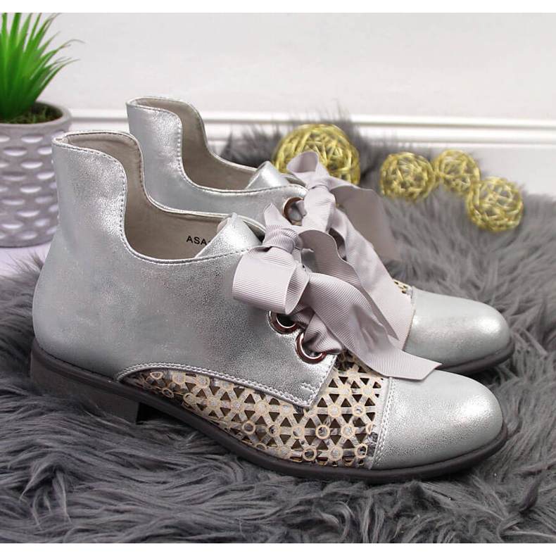 Bottines Jezzi printemps argent ajourées femme 2