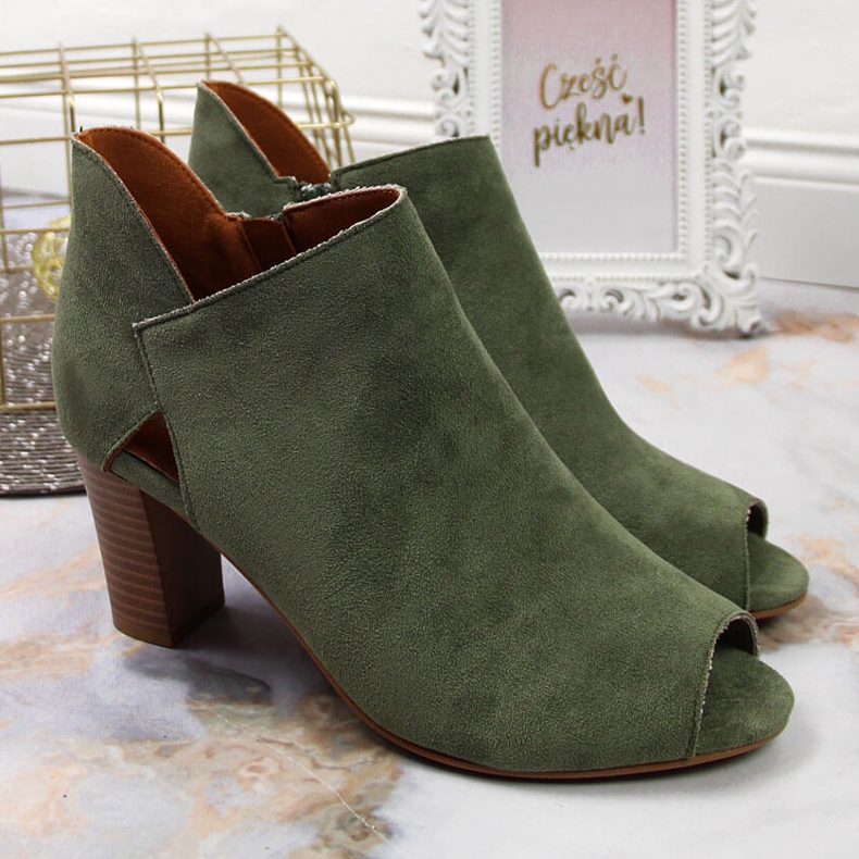 Bottines de printemps pour femme, bout ouvert vert Jezzi 2