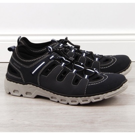 Chaussures en cuir bleu marine pour hommes Rieker 14507-14 1