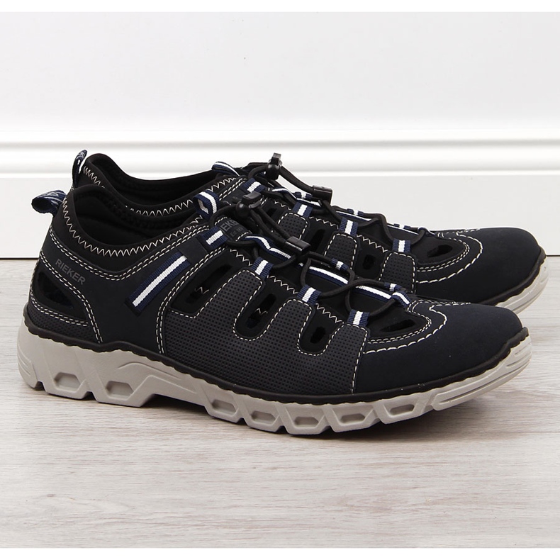 Chaussures en cuir bleu marine pour hommes Rieker 14507-14 1