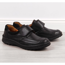Chaussures pour hommes en cuir avec velcro noir Łukbut 1163 le noir 4