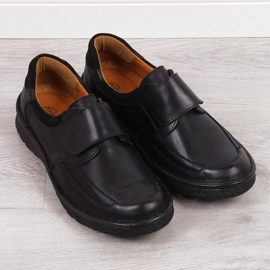 Chaussures pour hommes en cuir avec velcro noir Łukbut 1163 le noir 2