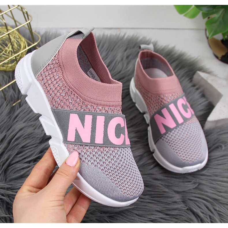 Chaussures de sport pour fille à enfiler McKeylor rose gris 1