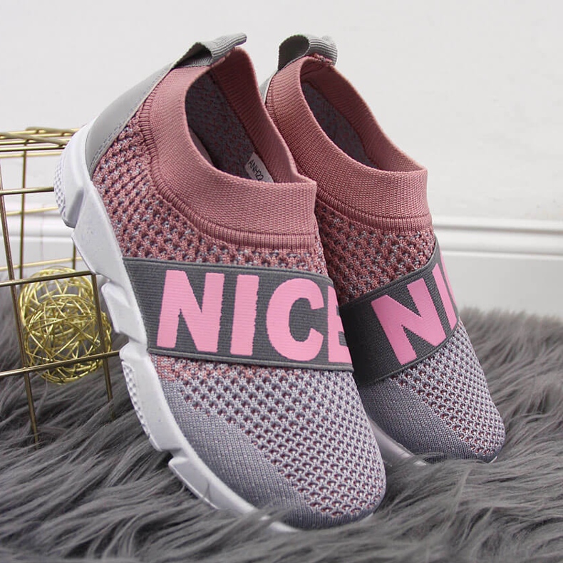 Chaussures de sport pour fille à enfiler McKeylor rose gris 2