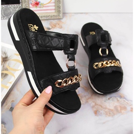 Chaussons noirs femme Rieker V5929-00 avec chaîne 1