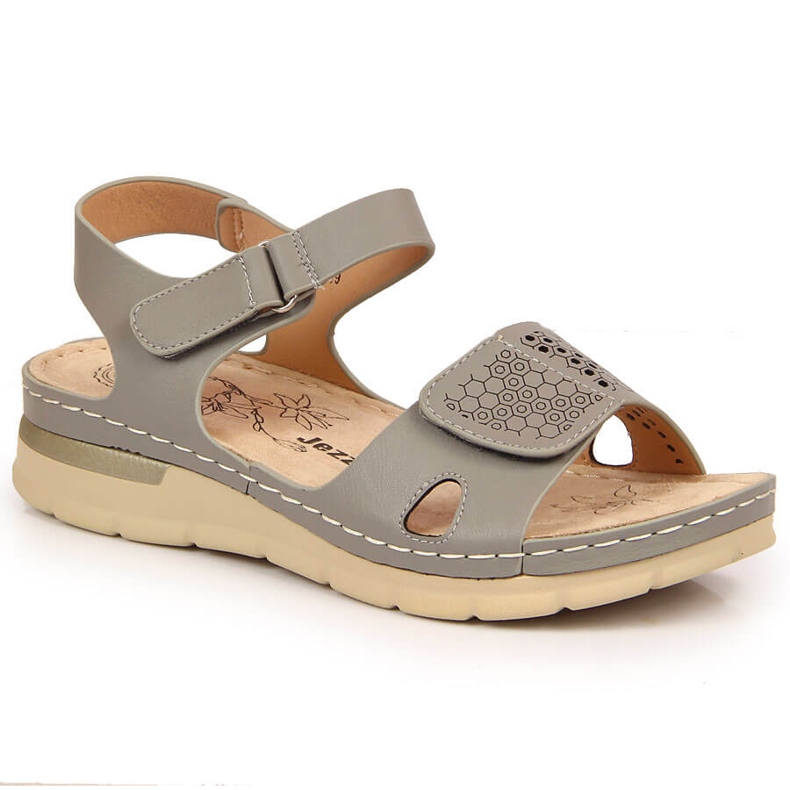 Sandales confortables pour femmes avec velcro gris Jezzi 1