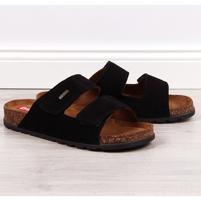 Chaussons homme en cuir avec velcro noir Big Star JJ176001 1