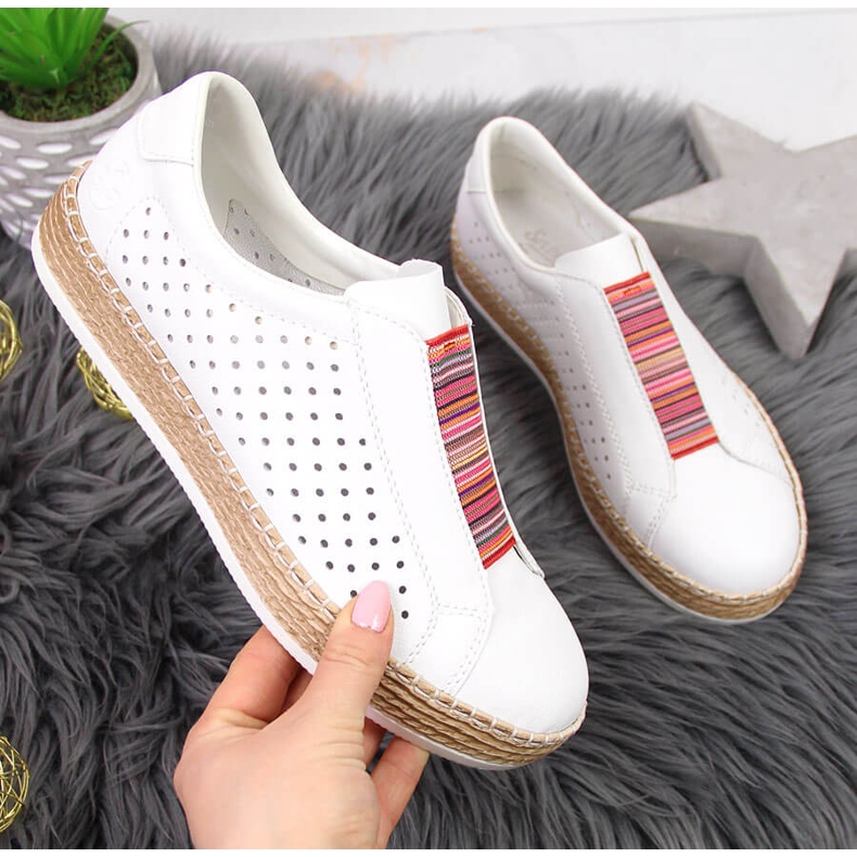 Chaussures en cuir pour femmes, slip-on blanc Rieker L7821-80 1