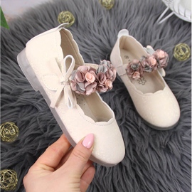 Ballerines fille à scratch avec fleurs Vinceza beiges 1