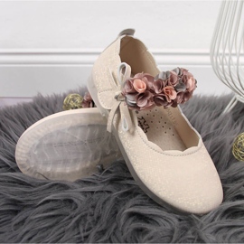 Ballerines fille à scratch avec fleurs Vinceza beiges 4