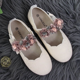 Ballerines fille à scratch avec fleurs Vinceza beiges 3