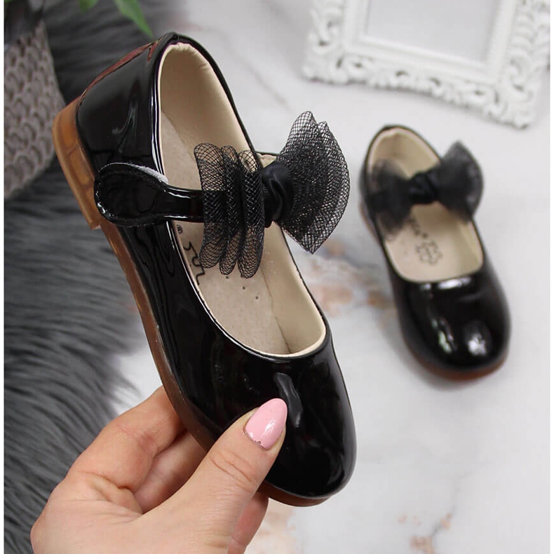 Ballerines fille avec velcro et nœud, noir Vinceza le noir 1