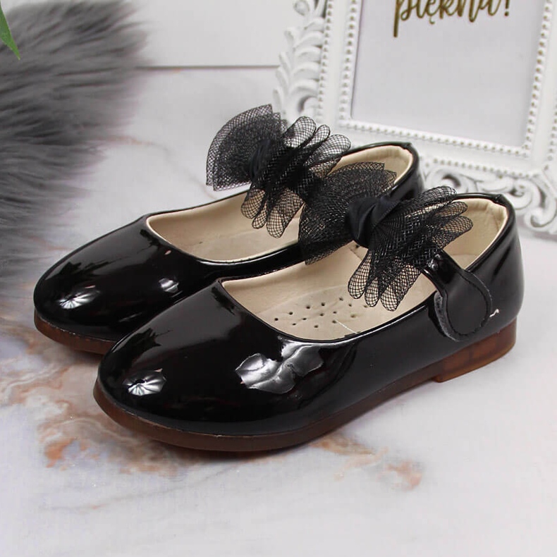 Ballerines fille avec velcro et nœud, noir Vinceza 2