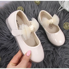 Ballerines fille à scratch avec nœud, beige Vinceza 1