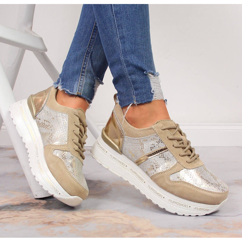 Baskets femme en cuir sur plateforme Filippo beige 1 Baskets femme en cuir sur plateforme Filippo beige 1
