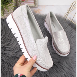 Mocassins en cuir sur une plate-forme Filippo argentée 1