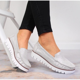 Mocassins en cuir sur une plate-forme Filippo argentée 4