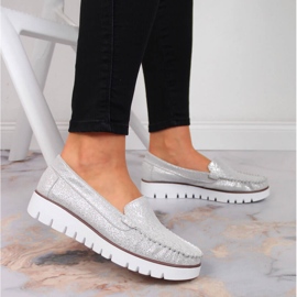 Mocassins en cuir sur une plate-forme Filippo argentée 5