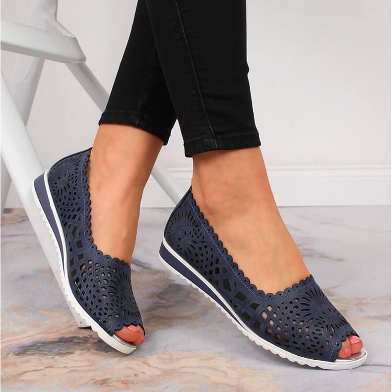 Chaussures ajourées femme, bout ouvert, bleu marine Jezzi 2