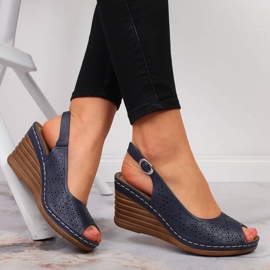 Sandales confortables à talon compensé eVento bleu marin 1