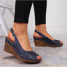 Sandales confortables à talon compensé eVento bleu marin 2