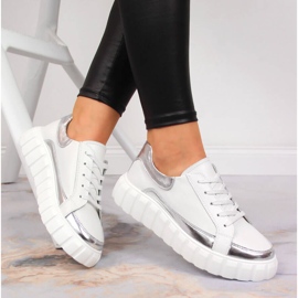 S.Barski Chaussures femme en cuir sur plateforme S. Barski blanche argent 1