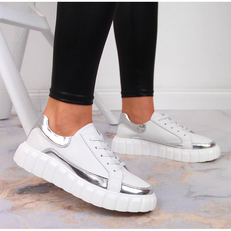 S.Barski Chaussures femme en cuir sur plateforme S. Barski blanche argent 2