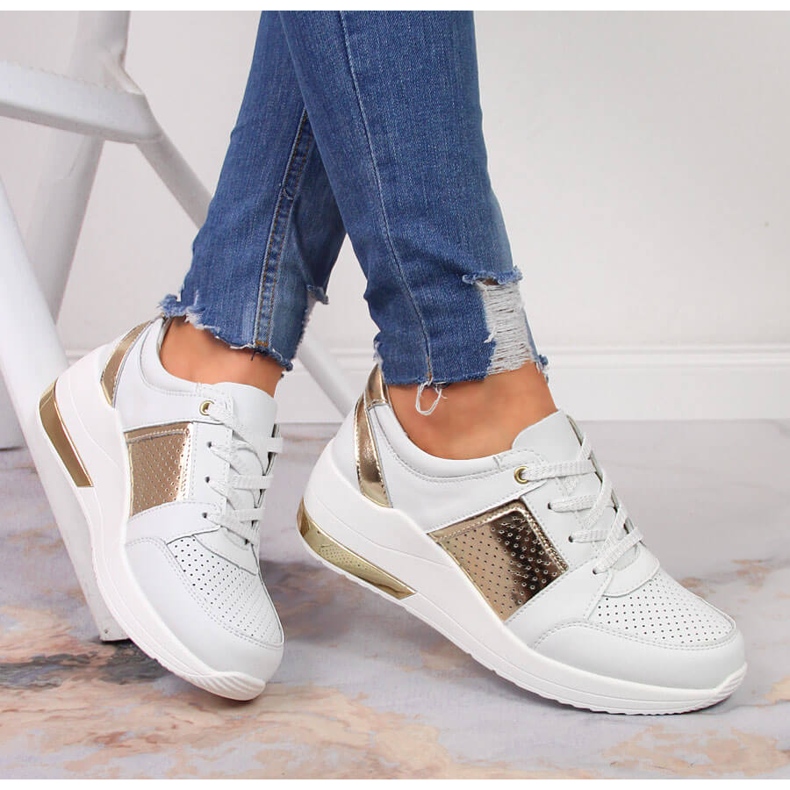 S.Barski Chaussures femme en cuir à semelles compensées, blanc S. Barski 1