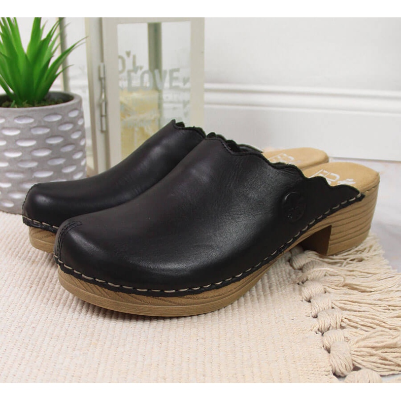 Rieker V6844-00 chaussons en cuir pour femme noir 2