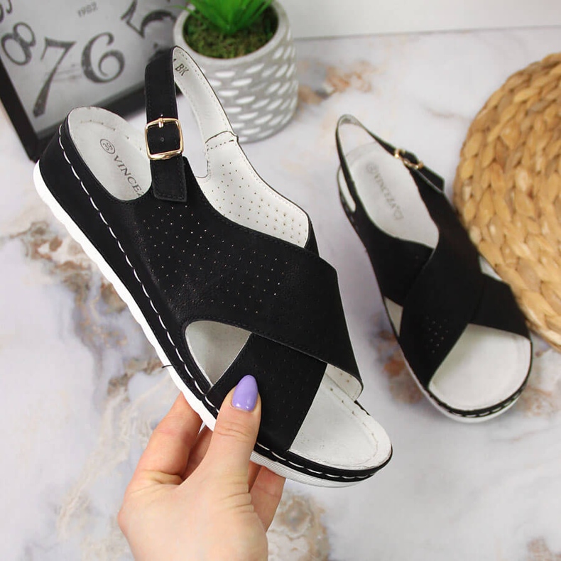Sandales confortables pour femmes, noires Vinceza 1