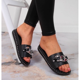 Chaussons femme noirs avec chaîne Vinceza le noir 1
