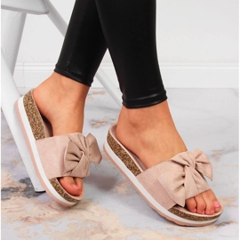 Chaussons pour femmes avec nœud plateforme rose Vinceza 1