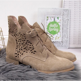 Bottes en cuir suédé ajouré beige Juma 2