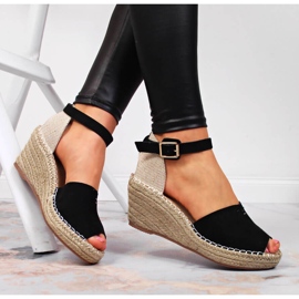 Sandales espadrilles femme sur compensées noires eVento le noir 4