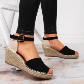 Sandales espadrilles femme sur compensées noires eVento le noir 5