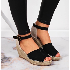 Sandales espadrilles femme sur compensées noires eVento le noir 6