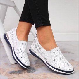 Mocassins femme cuir ajouré, slip-on, blanc T.Sokolski 1